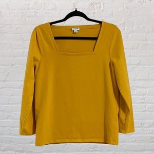 22. J. Crew Tee-Shirt Womans Size-M Square Neckline Mustard Yellow 3/4 Sleeves